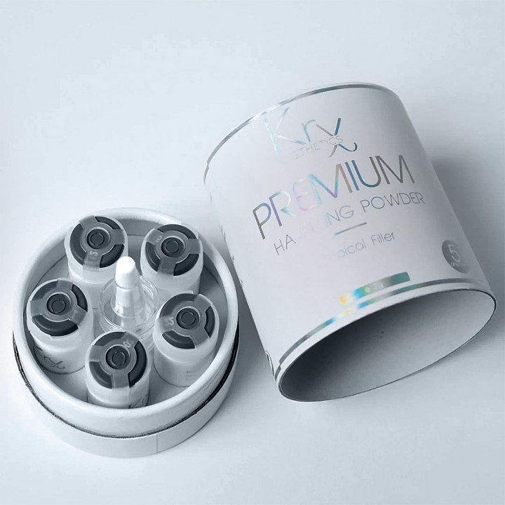PREMIUM FILLING POWDER.  Безинъекционный филлер из 100% нано-порошка Гиалуроновой кислоты для применения на зоны морщин (для микронидлинга, дермапена та проф. уходов). Бокс из 5 ампул х 2 гр