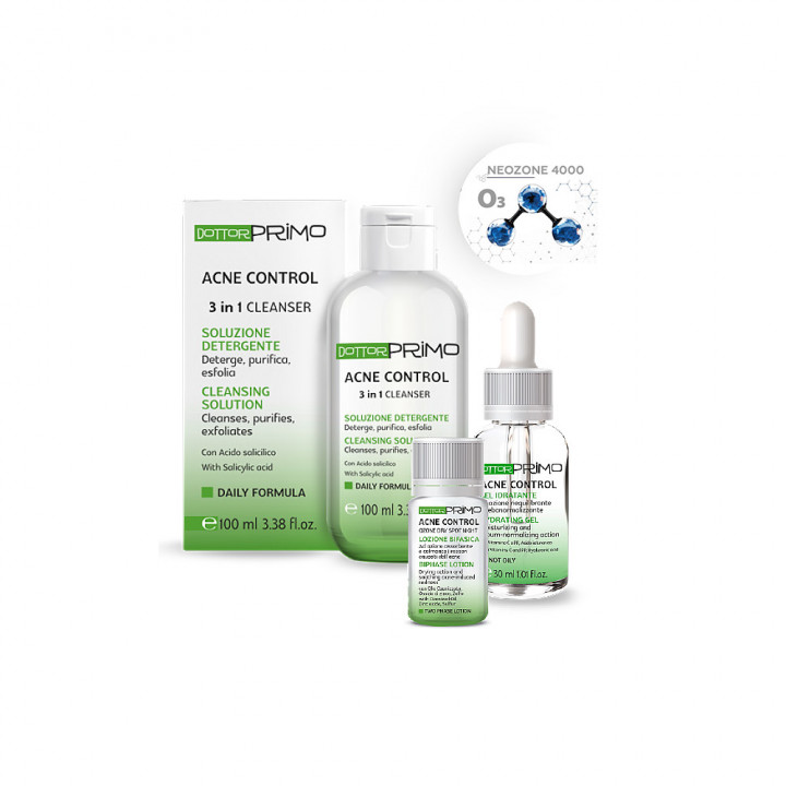 Система дом ухода ACNE CONTROL 24H из трех продуктов: очищение, лечебная гидратация, локальное лечение